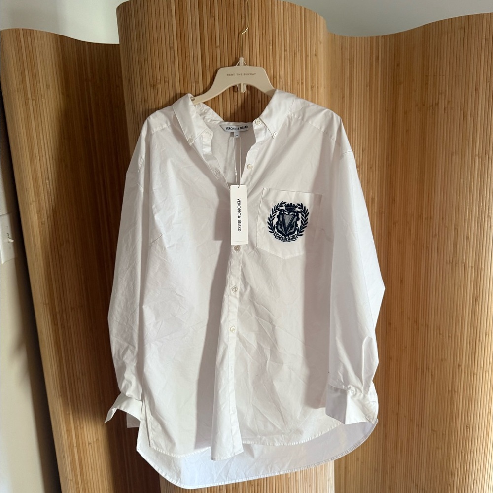 Veronica beard White Button-Up Shirt with Embroidered Logo